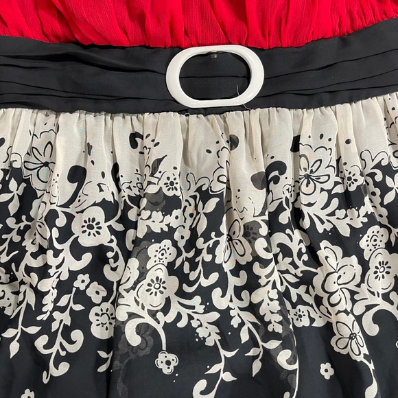Jonathan Martin size 10 dress black cream floral design on bottom red tie top - Picture 7 of 15
